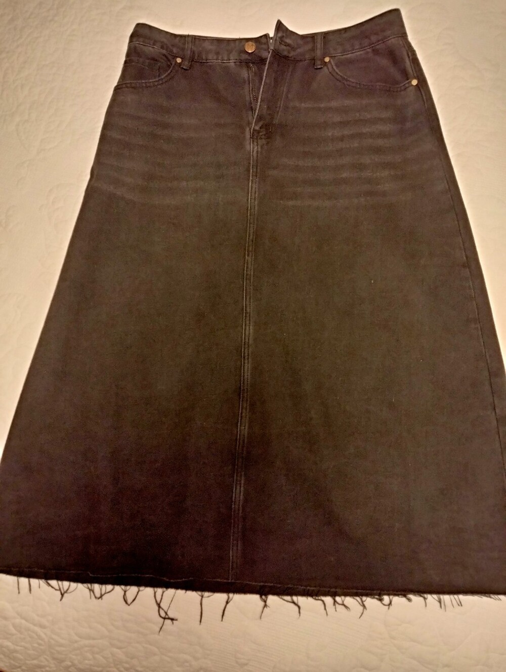Women's Black A-Line Denim Skirt with Raw Hem
